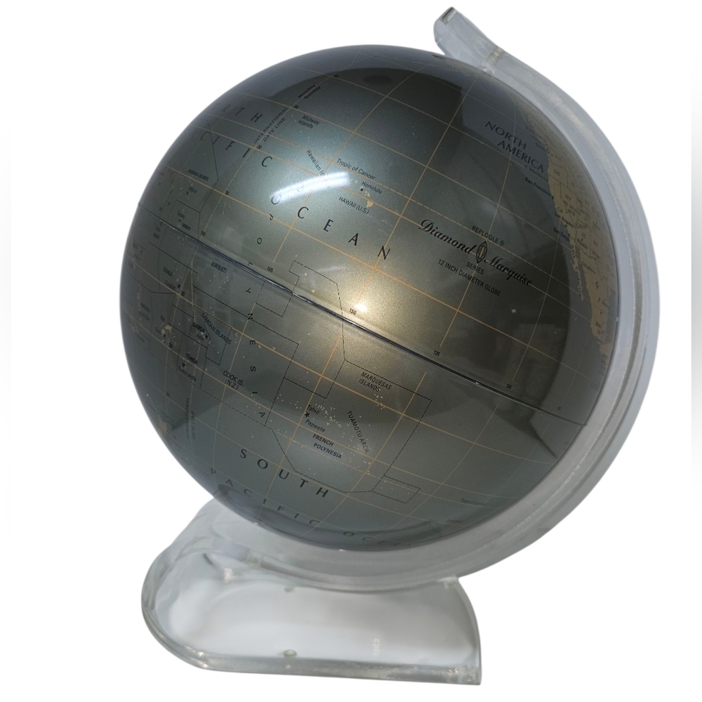 Vintage Replogle Diamond Marquise, Silver and Gold Globe with Clear Stand